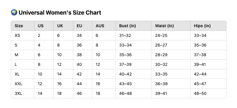 Womens Sizing Chart