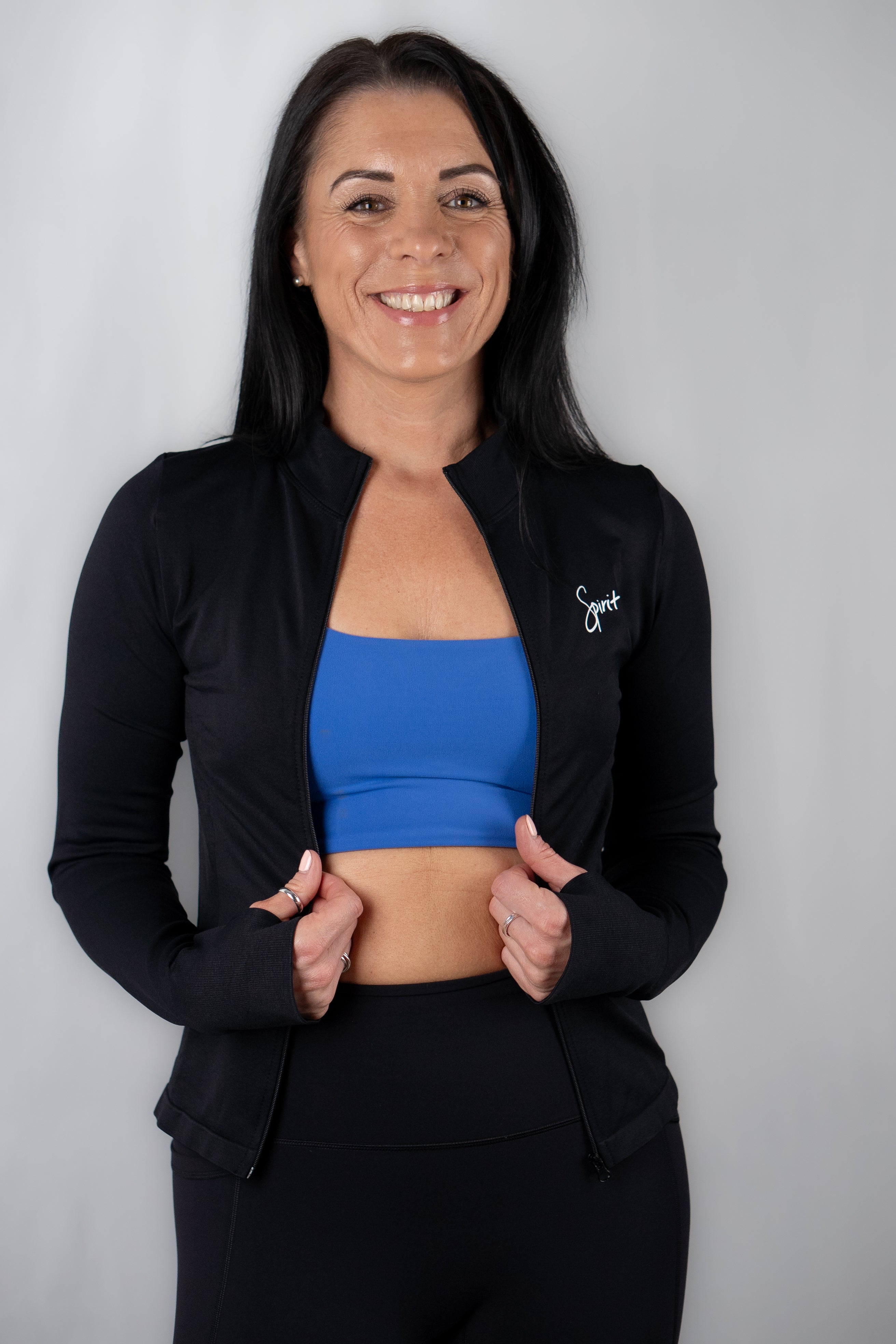 Full Zip Long Sleeved Athletic Jacket With Thumb Hole